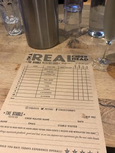 The cider score cards at The Stable in Poole
