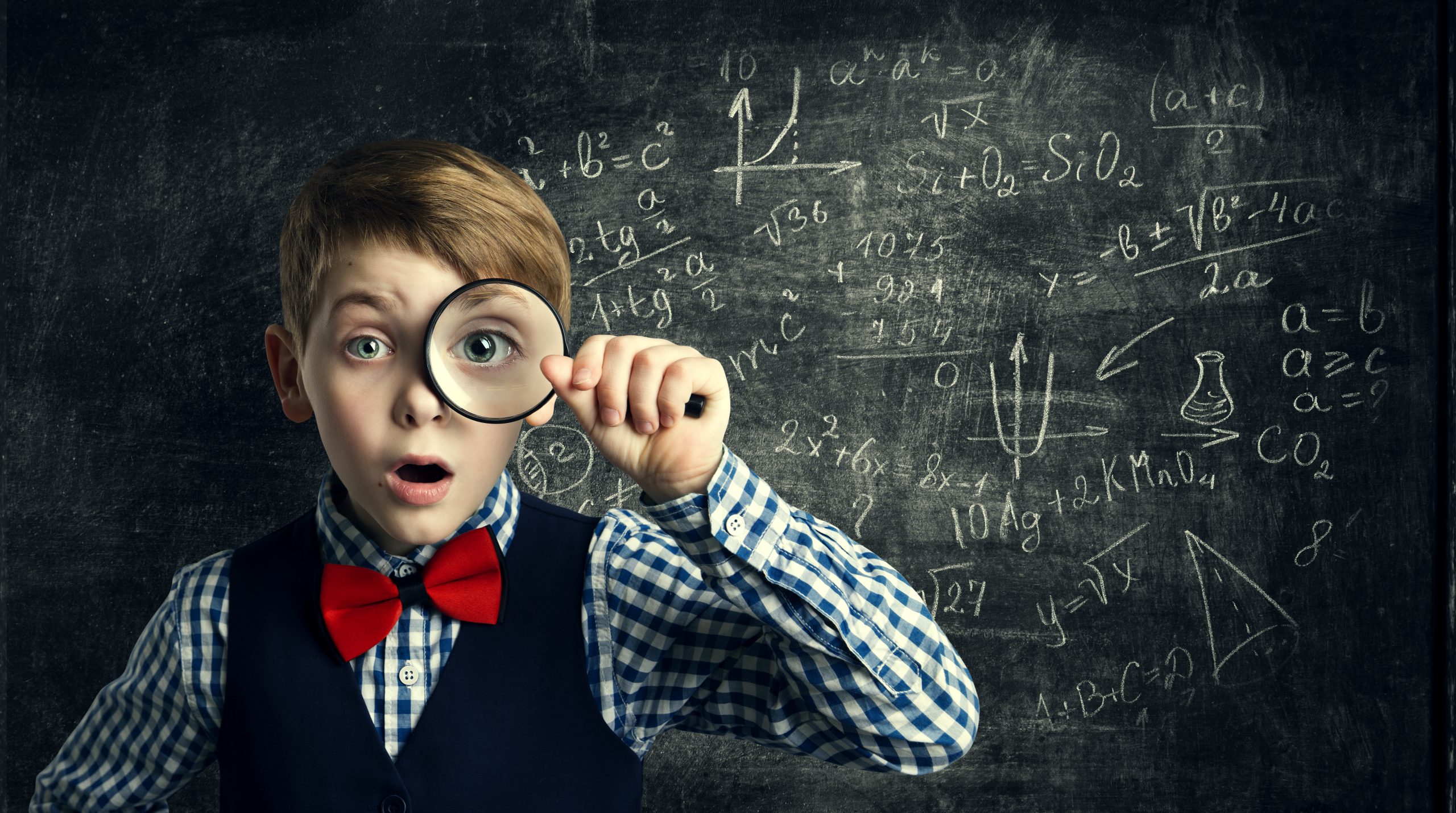 Child Magnifying Glass, Amazed School Kid, Student Boy with Magn